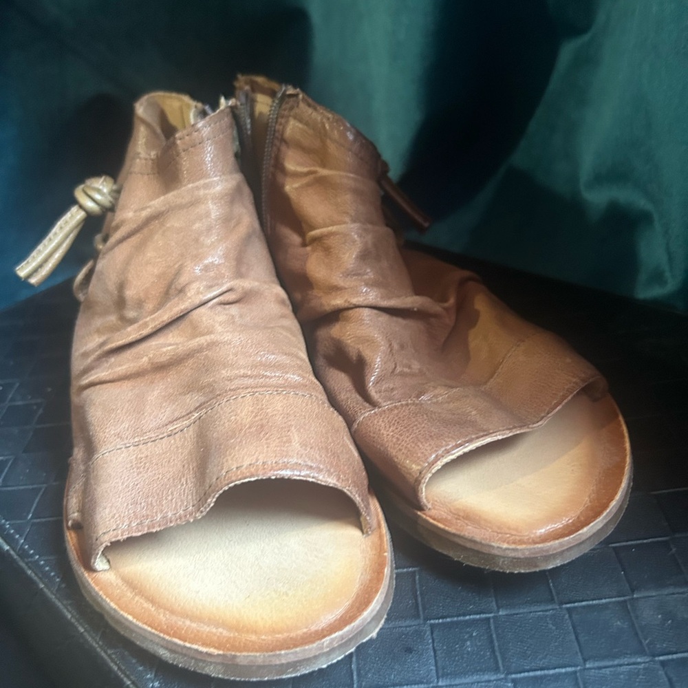 Miz Mooz Brown Leather Peep-Toe Sandals